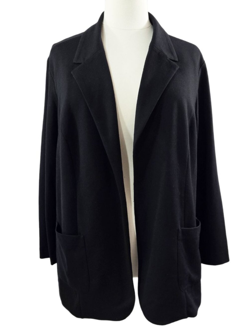 J. Jill Black Ponte Knit Open Front Blazer Pockets Capsule Neutral Preppy
